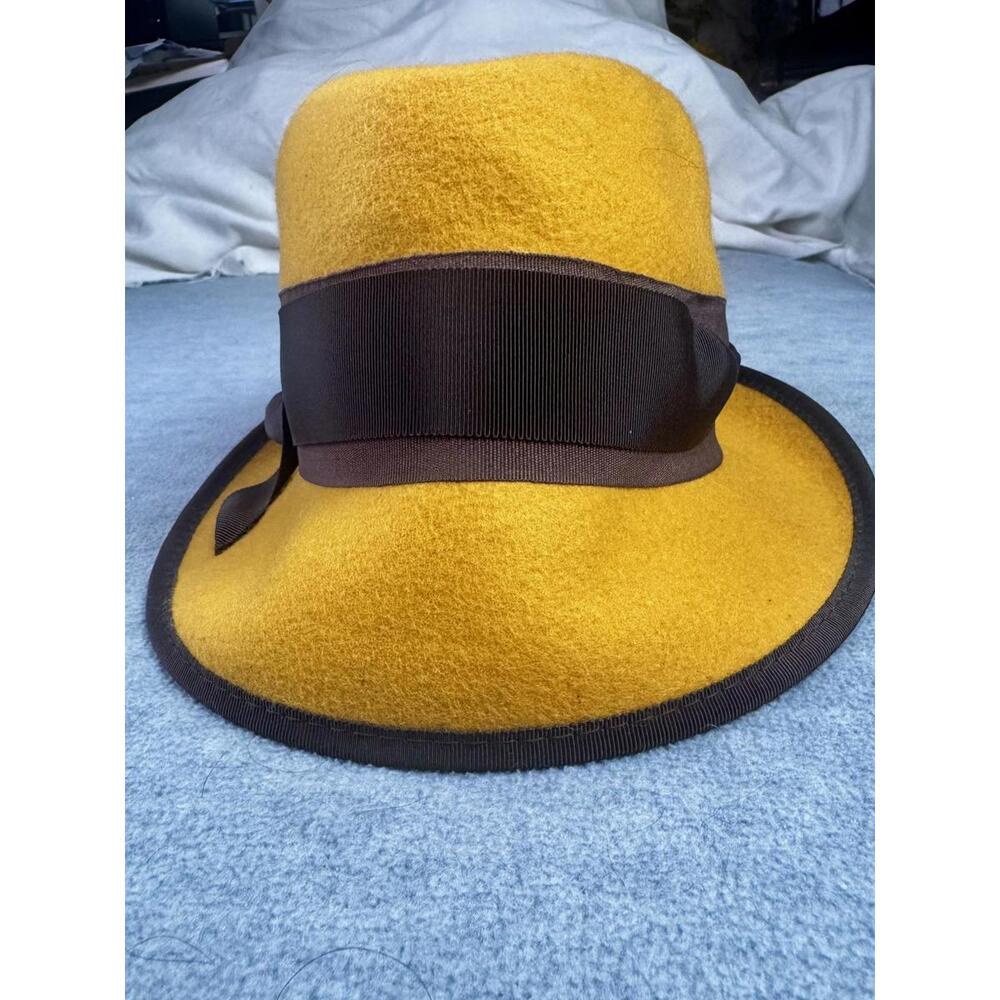 vintage grace hats mustard wool fedora wide‎ brim boho retro statement hat